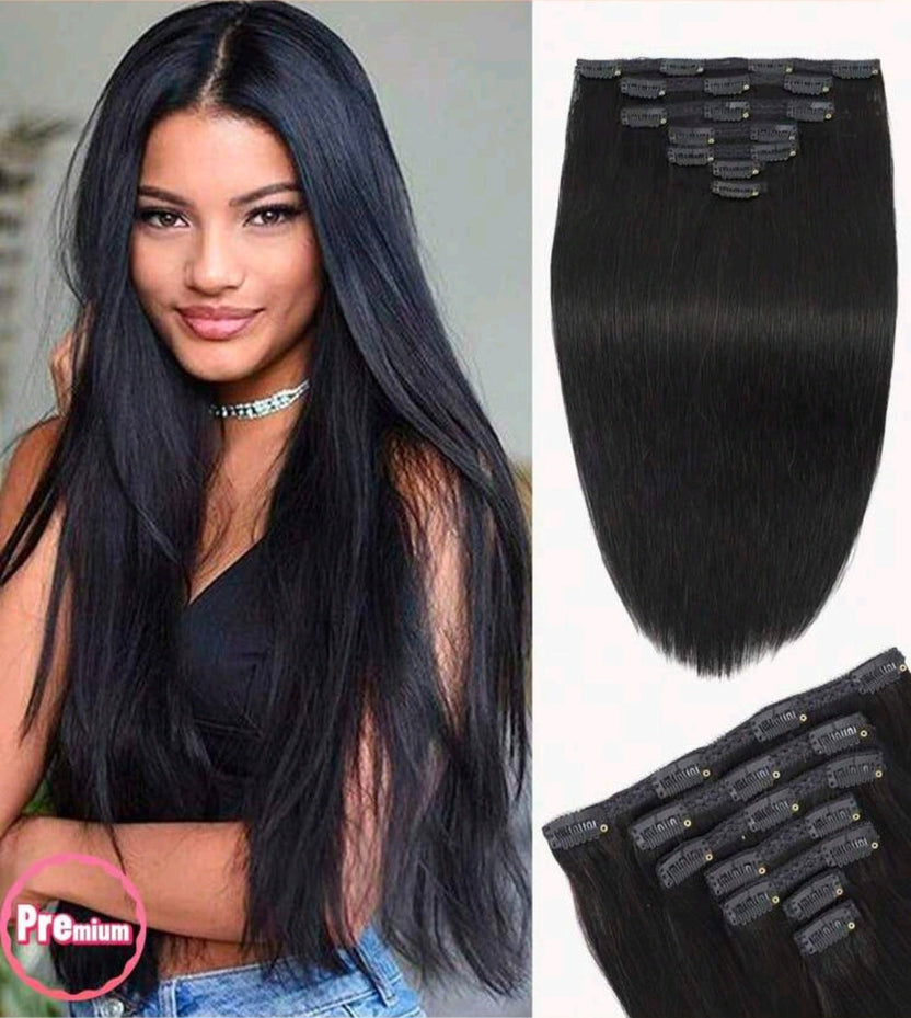 Black straight clip -in extensions