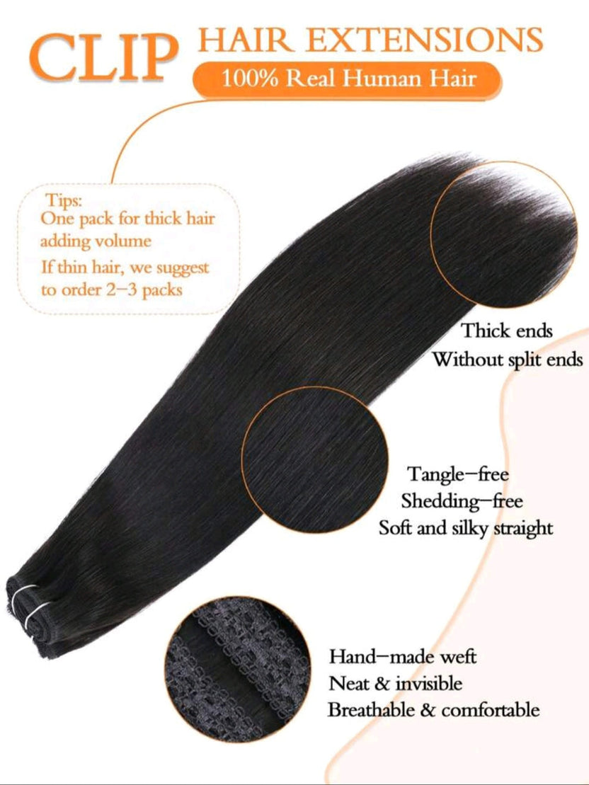 Black straight clip -in extensions
